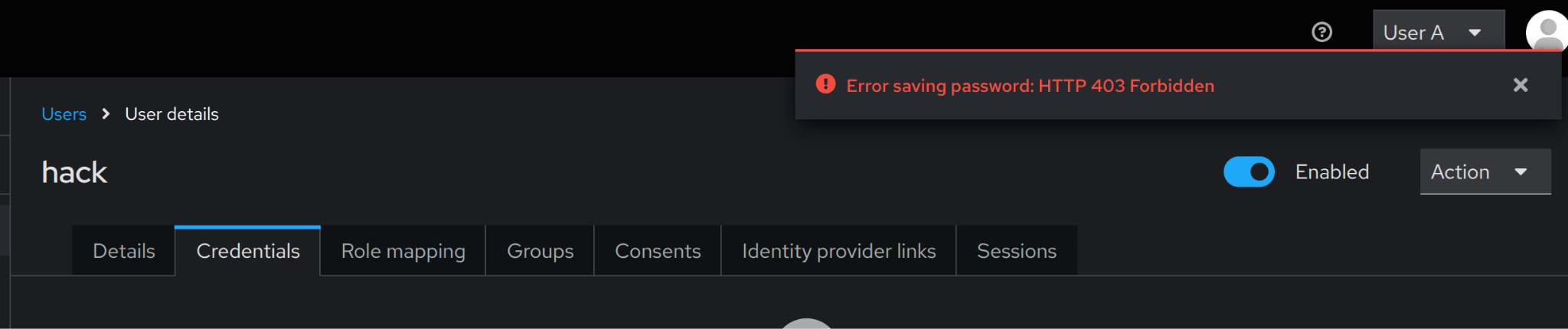 Picture 7. Attempting to set the password for a new user.