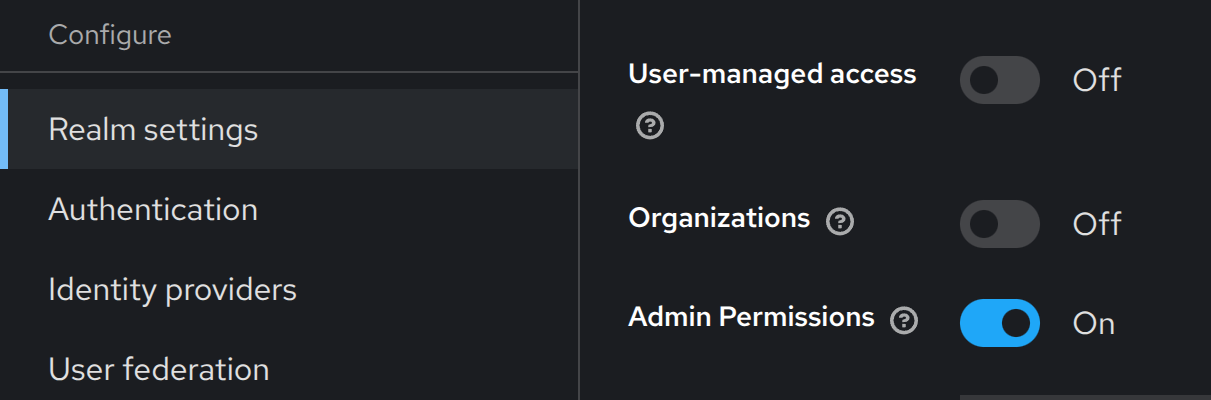 Picture 2. Enabling Fine-Grained Admin Permissions V2 in Keycloak Realm settings.
