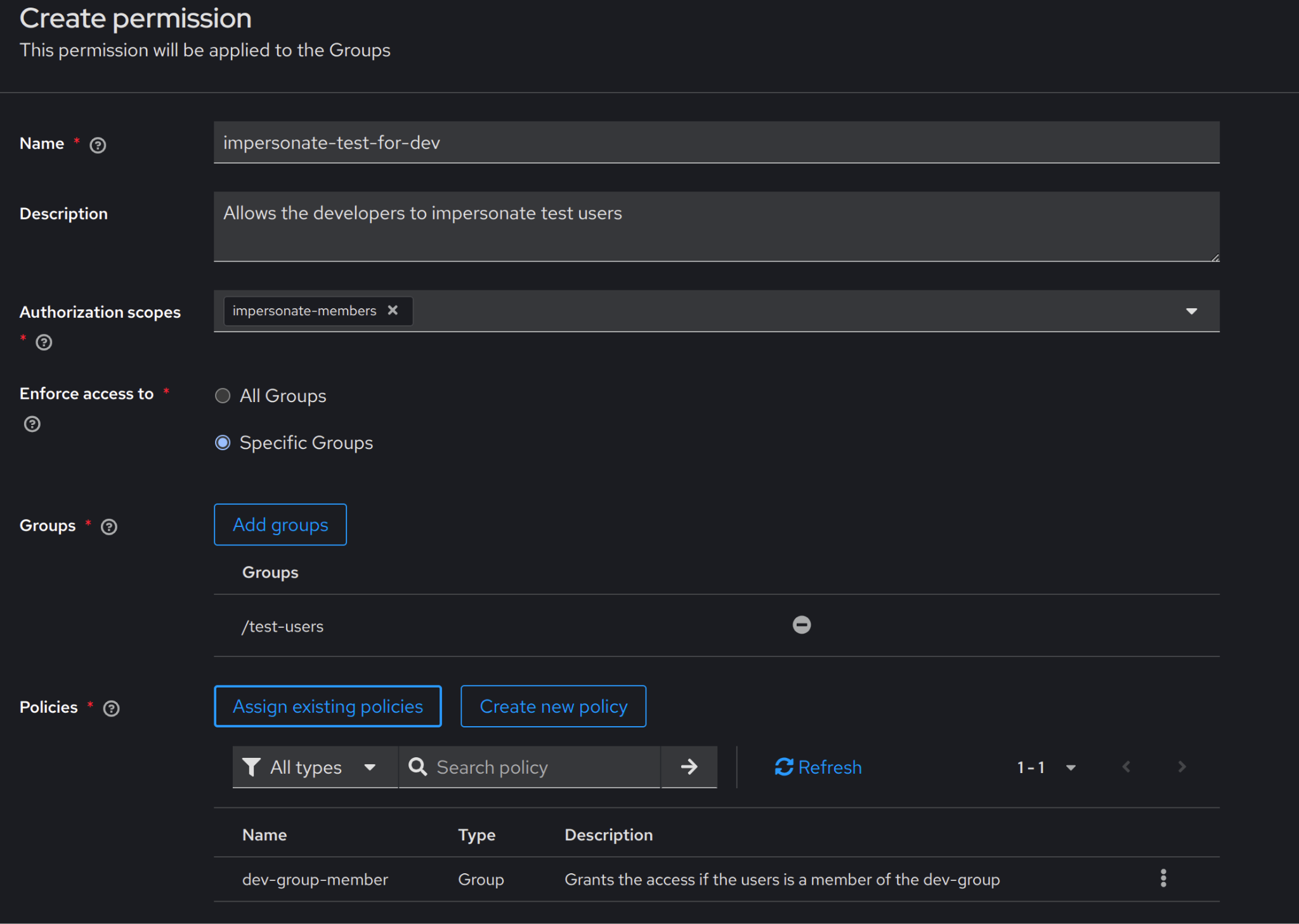 Picture 4. Setting up the 'impersonate-members' permission.