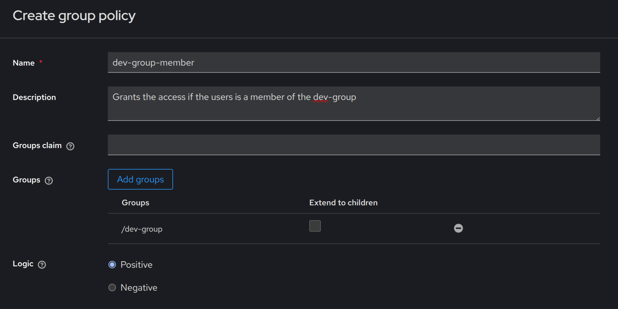 Picture 3. Creating a Group Policy to grant access specifically to the 'dev-group' members.
