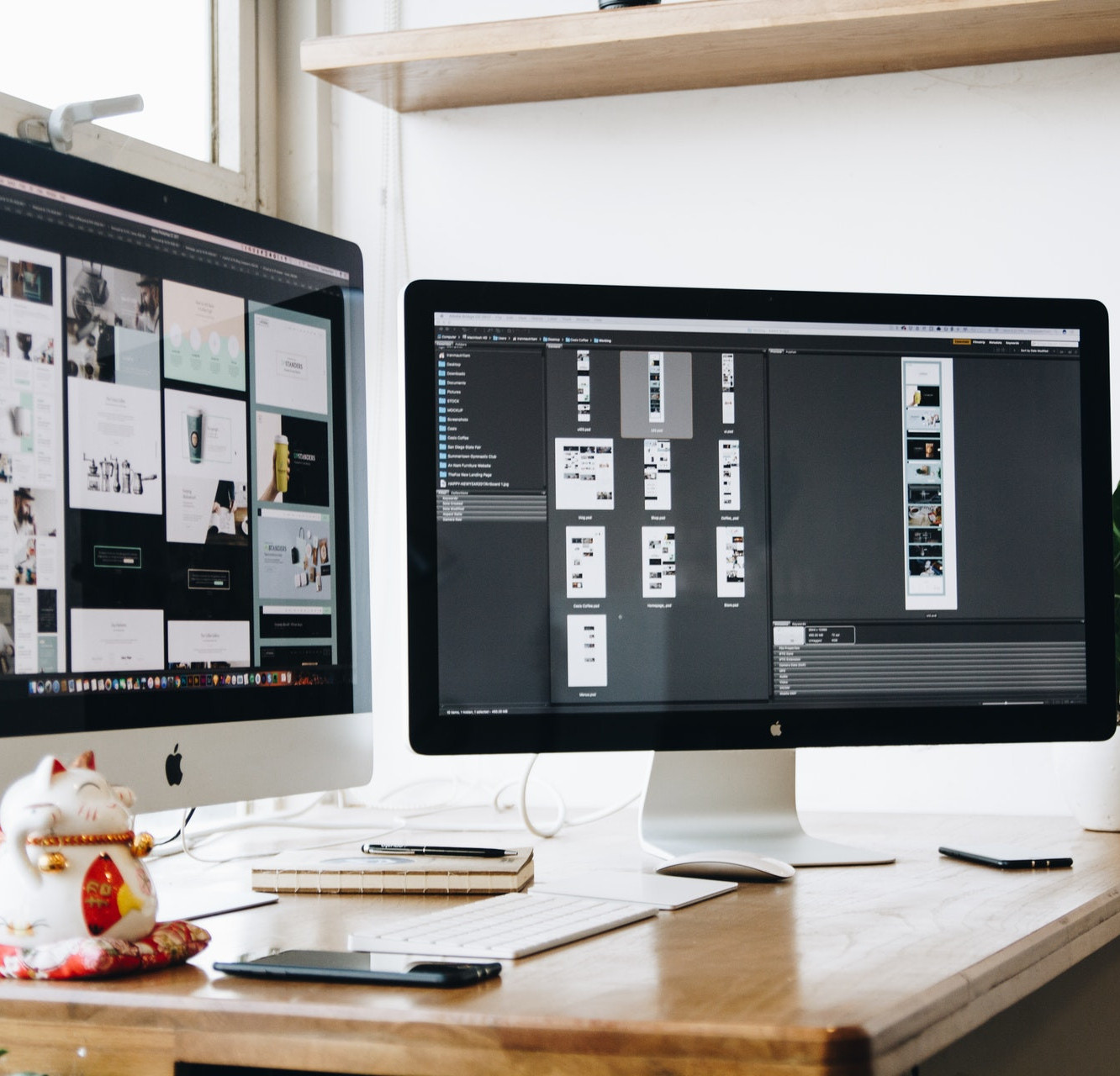 Two computer screens with information
